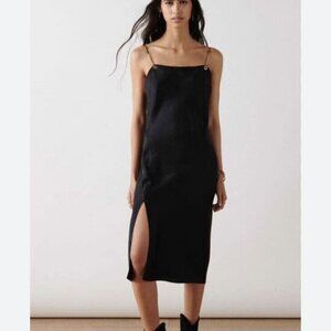 BA&SH NAELY GOLD CHAIN STRAP SLIP DRESS LOW BACK BLACK M NWT